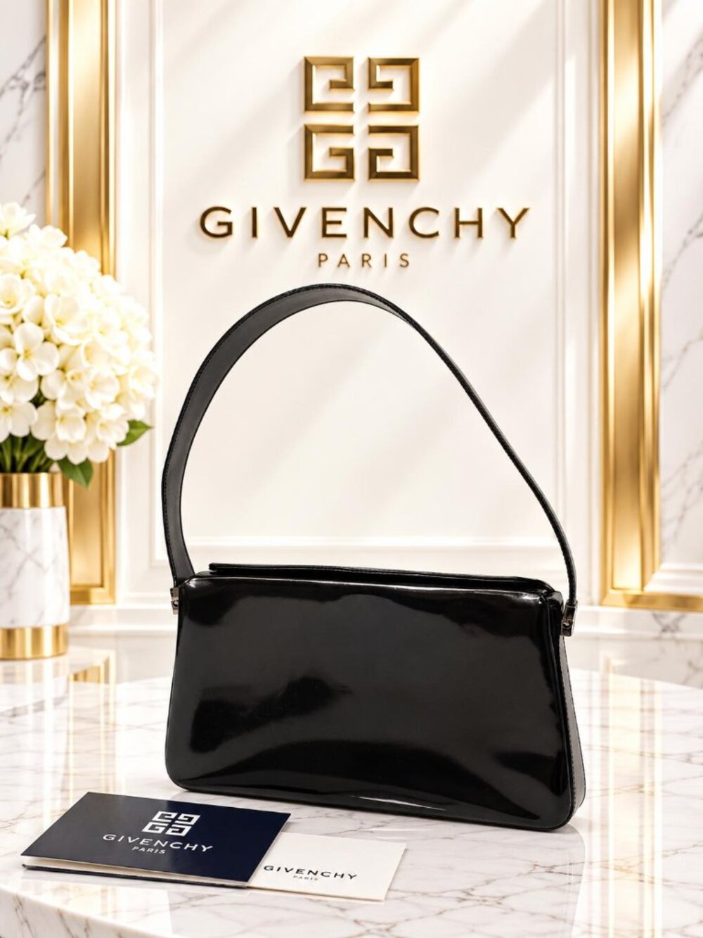 Authentic Givenchy Sac Noir Vintage Black Patent Leather Shoulder Bag Luxury Bag